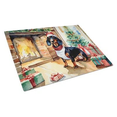 Caroline's Treasures Dachshund Cozy Christmas Glass Cutting Board Large
