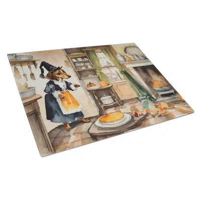 Caroline's Treasures Dachshund Fall Kitchen Pumpkins Glass Cutting Board Large