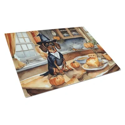 Caroline's Treasures Dachshund Fall Kitchen Pumpkins Glass Cutting Board Large