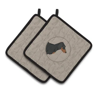 Caroline's Treasures Dachshund In The Kitchen Potholder In Gray