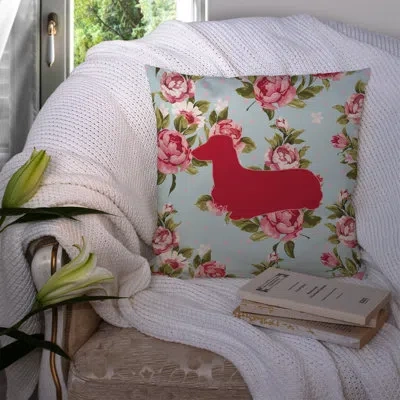 Caroline's Treasures Dachshund Shabby Elegance Blue Roses Square Indoor/outdoor Throw Pillow