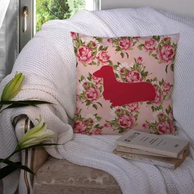 Caroline's Treasures Dachshund Shabby Elegance Pink Roses Floral 14" Throw Pillow