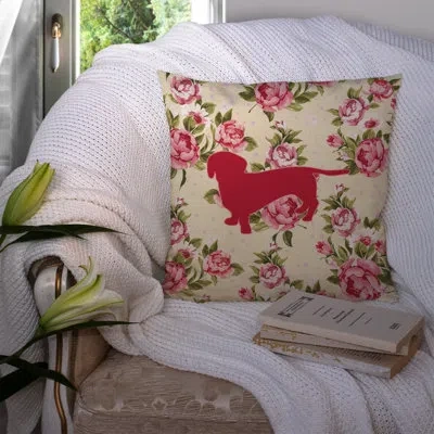 Caroline's Treasures Dachshund Shabby Elegance Yellow Roses Floral 14" Throw Pillow