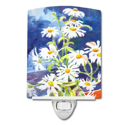 Caroline's Treasures Daisy Flowers Ceramic Night Light In Navy