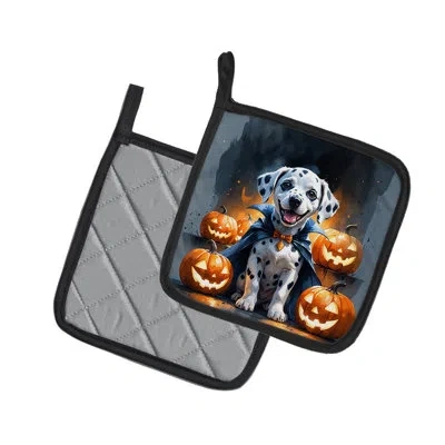 Caroline's Treasures Dalmatian Puppy Halloween Pair Of Pot Holders In Multicolor