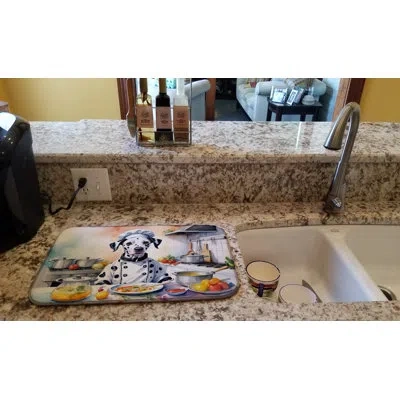 Caroline's Treasures Dalmatian The Chef Dish Drying Mat In Natural