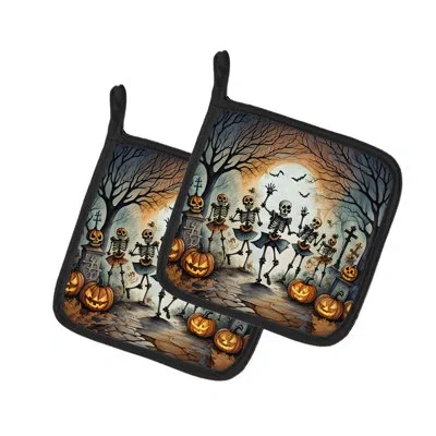 Caroline's Treasures Dancing Skeletons Spooky Halloween Pair Of Pot Holders In Multicolor