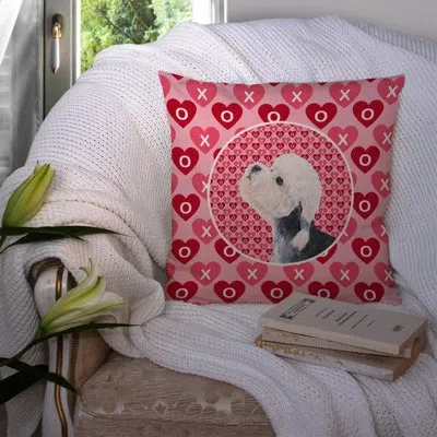 Caroline's Treasures Dandie Dinmont Terrier Hearts Love Valentine's Day Indoor / Outdoor Geometric 14" Throw Pillow