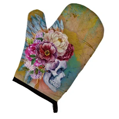 Caroline's Treasures Day Of The Dead Flowers Skull Oven Mitt In Blue;brown;pink