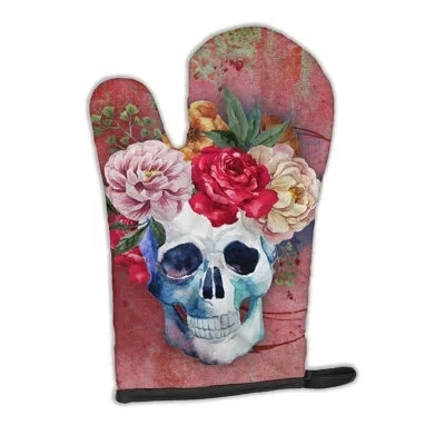 Caroline's Treasures Day Of The Dead Flowers Skull Oven Mitt In Green;pink;cream