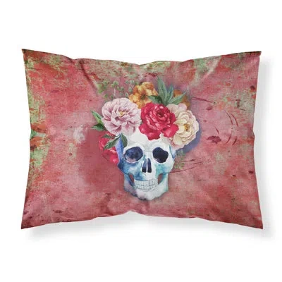 Caroline's Treasures Day Of The Dead Flowers Skull Pillowcase In Pink