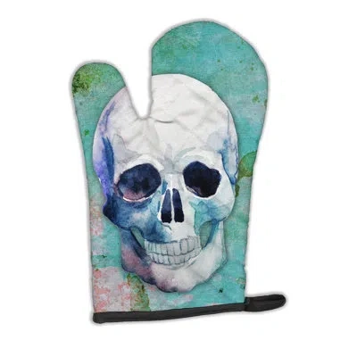 Caroline's Treasures Day Of The Dead Skull Oven Mitt In White;aqua