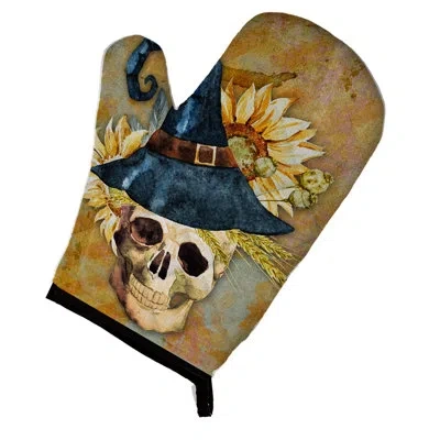 Caroline's Treasures Day Of The Dead Witch Skull Oven Mitt In Blue;brown;yellow