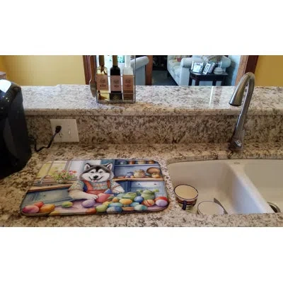 Caroline's Treasures Decorating Easter Alaskan Malamute Dish Drying Mat In Natural