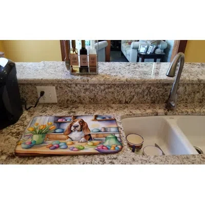 Caroline's Treasures Decorating Easter Basset Hound Dish Drying Mat In Natural