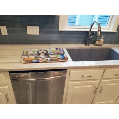 Caroline's Treasures Decorating Easter Bearded Collie Dish Drying Mat In Natural
