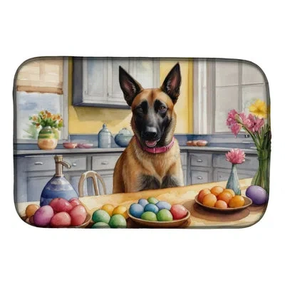 Caroline's Treasures Decorating Easter Belgian Malinois Dish Drying Mat In Natural