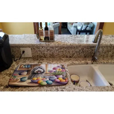Caroline's Treasures Decorating Easter Bergamasco Sheepdog Dish Drying Mat In Natural