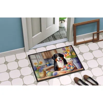Caroline's Treasures Decorating Easter Bernese Mountain Dog Doormat In Multicolor