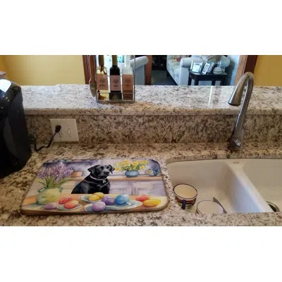 Caroline's Treasures Decorating Easter Black Labrador Retriever Dish Drying Mat In Natural