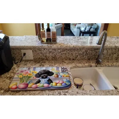 Caroline's Treasures Decorating Easter Black Poodle Dish Drying Mat In Natural