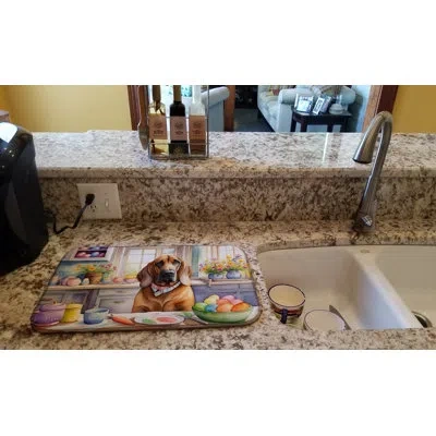 Caroline's Treasures Decorating Easter Bloodhound Dish Drying Mat In Natural