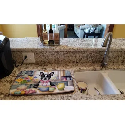 Caroline's Treasures Decorating Easter Boston Terrier Dish Drying Mat In Natural