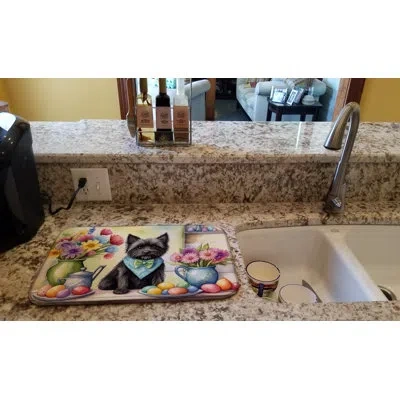 Caroline's Treasures Decorating Easter Cairn Terrier Dish Drying Mat In Natural