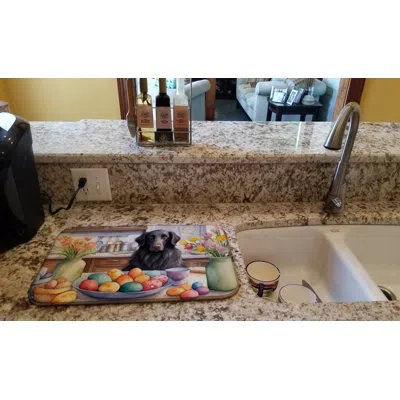 Caroline's Treasures Decorating Easter Flat-coated Retriever Dish Drying Mat In Natural