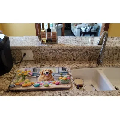 Caroline's Treasures Decorating Easter Golden Retriever Dish Drying Mat In Natural