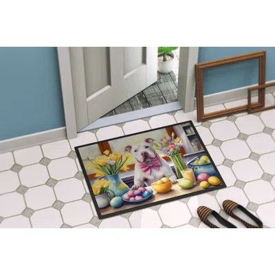 Caroline's Treasures Decorating Easter Pit Bull Terrier Doormat In Multicolor