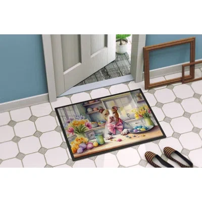 Caroline's Treasures Decorating Easter Pit Bull Terrier Doormat In Multicolor