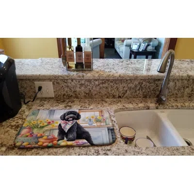 Caroline's Treasures Decorating Easter Portuguese Water Dog Dish Drying Mat In Natural
