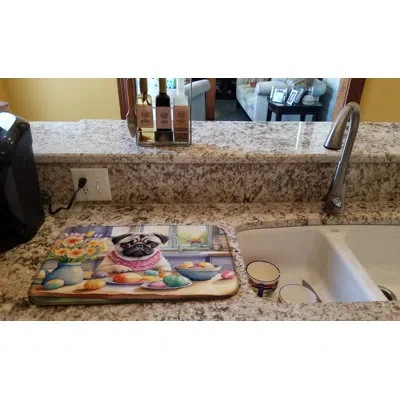 Caroline's Treasures Decorating Easter Pug Dish Drying Mat In Natural