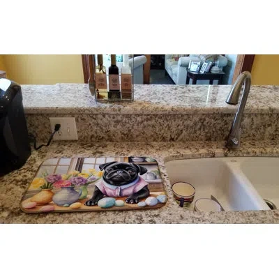 Caroline's Treasures Decorating Easter Pug Dish Drying Mat In Natural