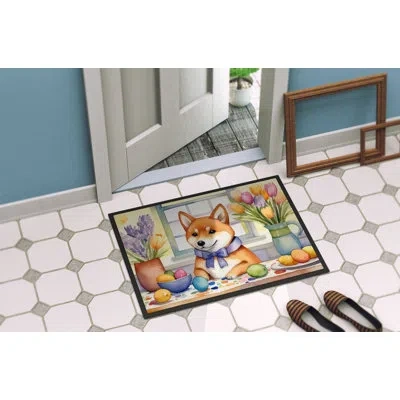 Caroline's Treasures Decorating Easter Shiba Inu Doormat In Multicolor