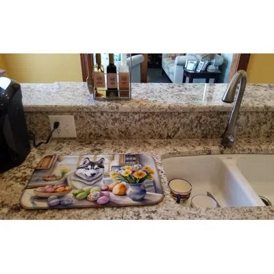 Caroline's Treasures Decorating Easter Siberian Husky Dish Drying Mat In Natural