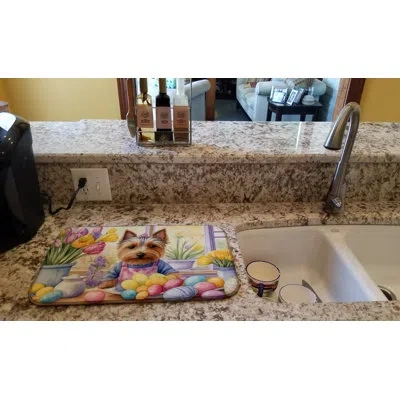 Caroline's Treasures Decorating Easter Silky Terrier Dish Drying Mat In Natural