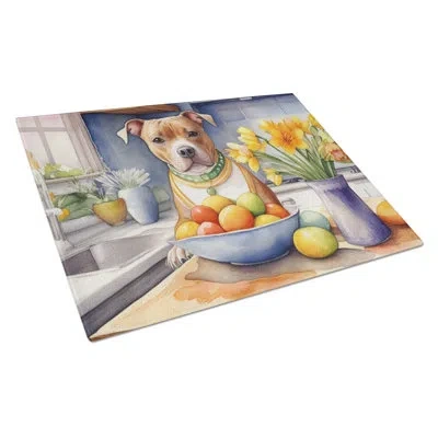 Caroline's Treasures Decorating Easter Staffordshire Bull Terrier Glass Cutting Board