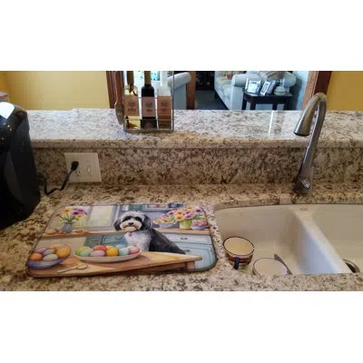 Caroline's Treasures Decorating Easter Tibetan Terrier Dish Drying Mat In Natural