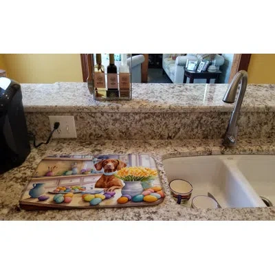 Caroline's Treasures Decorating Easter Vizsla Dish Drying Mat In Natural