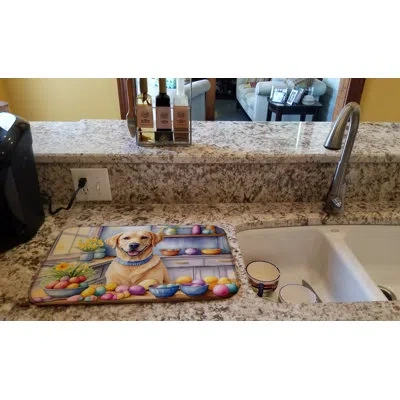 Caroline's Treasures Decorating Easter Yellow Labrador Retriever Dish Drying Mat In Natural