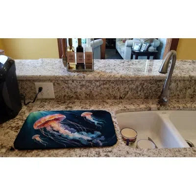 Caroline's Treasures Deep-sea Jellyfish Dish Drying Mat In Natural