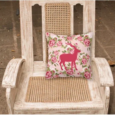 Caroline's Treasures Deer Shabby Elegance Pink Roses Floral 14" Throw Pillow