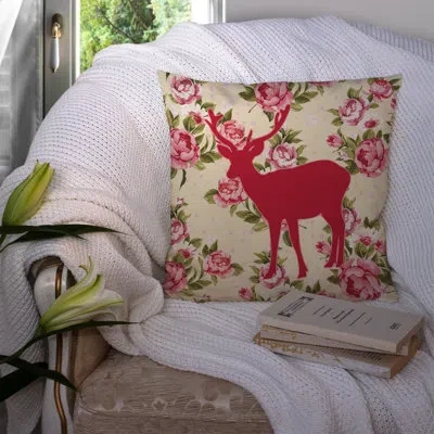 Caroline's Treasures Deer Shabby Elegance Pink Roses Floral 14" Throw Pillow In Light Yellow