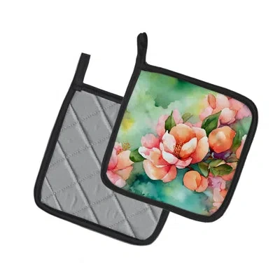 Caroline's Treasures Delaware Peach Blossom In Watercolor Pair Of Pot Holders In Multicolor