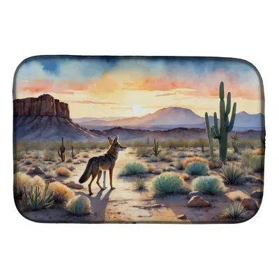 Caroline's Treasures Desert Sunset Coyote Dish Drying Mat In Natural