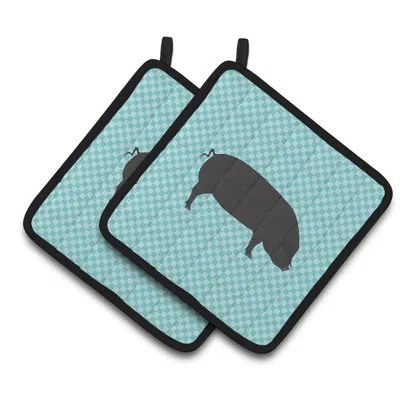 Caroline's Treasures Devon Pig Check Potholder In Blue