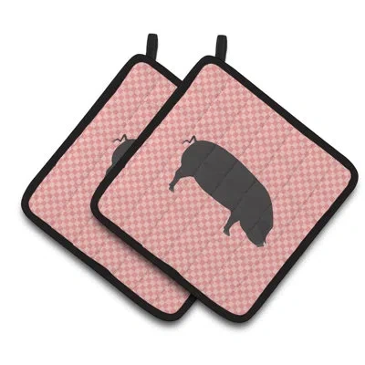 Caroline's Treasures Devon Pig Check Potholder In Pink