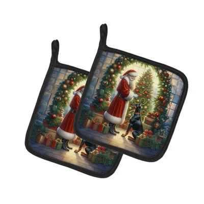 Caroline's Treasures Doberman Pinscher And Santa Claus Pair Of Pot Holders In Multicolor